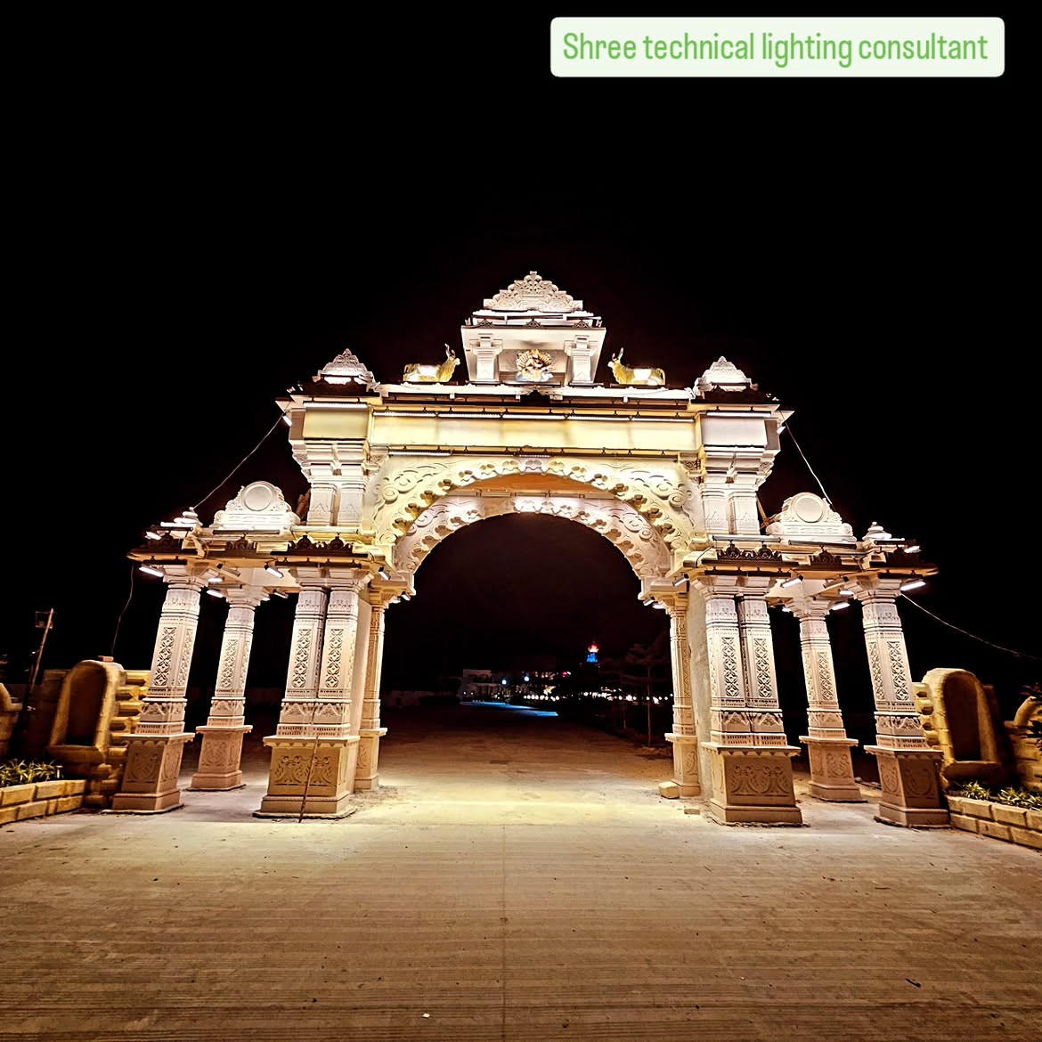 Vihat Meldi Dham — Entrance Gate Lighting – temple façade lighting project